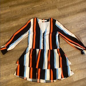 CROSBY by Mollie Burch Striped Dress - Black, Orange, Blue, White Size XS